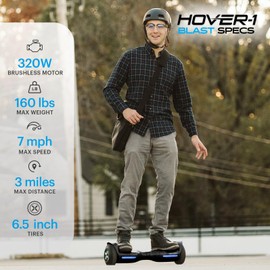 Hover-1 Blast Electric Self Balancing Hoverboard with 6.5” Tires, Dual 160W Motors, 7 mph Max Speed, and 3 Miles Max Range Electric Hoverboard