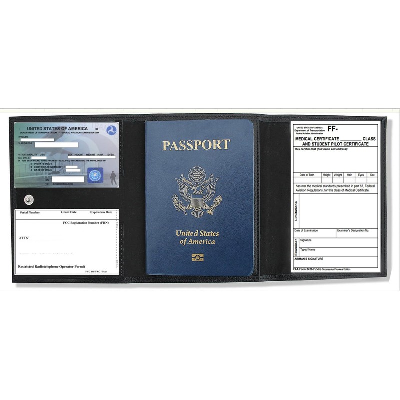  Pilot Wallet Passport Holder RFID Blocking Genuine Leather Materials
