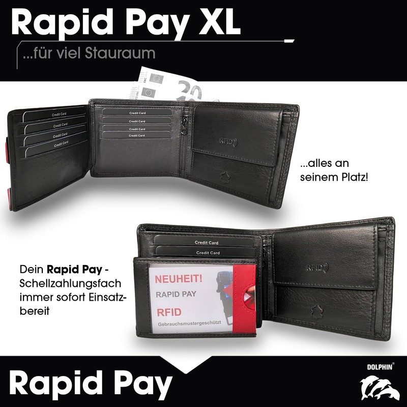Dolphin® Men's Leather Wallet "Rapid Pay" - Wallet with Contactless