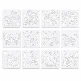 12 Pack Butterfly Stencils for Painting on Wood Walls, Large Reusable Stencil for Art Crafts, Spray Paint Template for Wallpaper Floor Canvas, Acrylic Painting on Floors Fabric