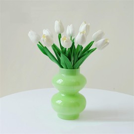 JSPYFITS Ins Moderne Vasen, Hydroponische Glasblumenvase, Tulpenvase Glasblasenvase für Blumen, Doppelte Kugeln Farbige Glasvase für Dekoration, Geometrische Glasvase für Haus/Büro/Party（Milchig Grün）