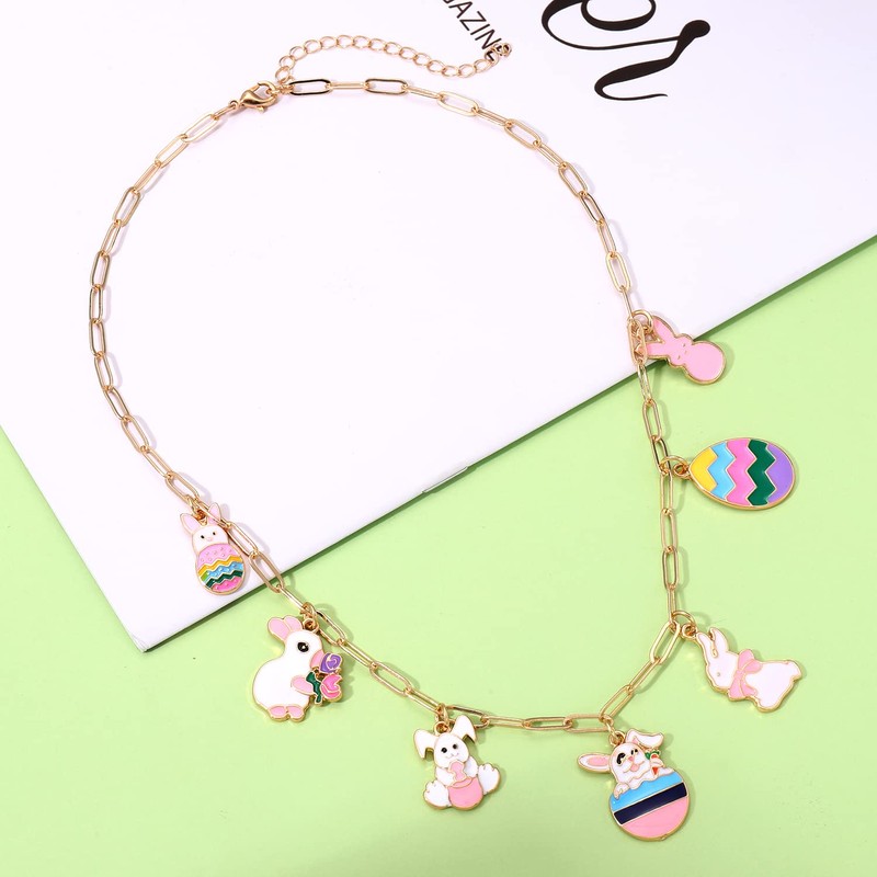 HSWE Easter Earrings Necklaces Set for Women Cute Enamel Bunny