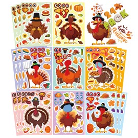 ANWUZING 24 Sheets Thanksgiving Turkey Stickers for Kids, Make A Face Sticker, Make Your Own Turkey DIY Stickers Autumn Fall Harves Party Favors Games Stickers Thanksgiving Decorations Gift