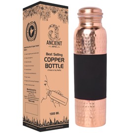 ANCIENTIMPEX Pure Copper Water Bottle Dark Cherry Pattern 1000 Ml (33.81 Fl Oz) Capacity For Ayurveda Health Benefits