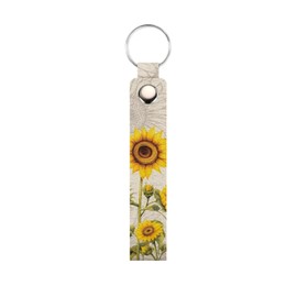 doginthehole Keychain Lanyard for Keys Wristlet Strap Key Chain Holder for Women Girls, Vintage Sunflowers Print Hand Wrist Lanyards for Keys and Wallets
