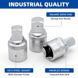 DAKCOS Oil Drain Plug Key Set, 1/2" Drive, 6 Pcs Oil Service Socket Set Metric 8mm/10mm/12mm/14mm, 3/8" 1/2", CR-V