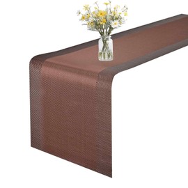 GIVERARE Table Runner, 12x107in Heat-Resistant Woven Vinyl Long Tabletop, Non-Slip Washable PVC Table Runners, Easy to Clean Premium Plastic Dresser Cover for Wedding, Decor, Home (Brown)