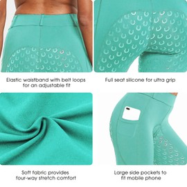 FitsT4 Sports Women's Full Seat Riding Tights Active Silicon Grip Horse Riding Tights Equestrian Breeches Ice Blue Size S