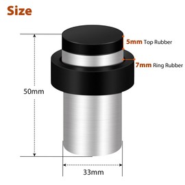 Door Stop 50 mm Door Stoppers for Floor Wall Rubber Bumper Cylindrical Door Stops Indoors Outdoors Brushed Nickel Heavy Doorstops for Skirtings, 2 Pack, Silver