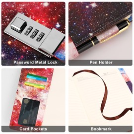 sayrrame Diary with Lock for Women Girls, School Supplies, Galaxy Journal with Lock for Writing, A5 Secret Leather Refillable Notebook with Lcok, 192 Pages, 8.6x5.8 in