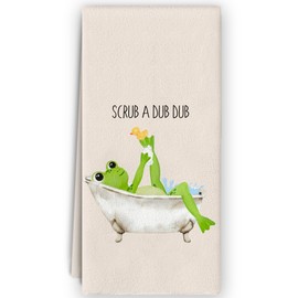 Bnzolyoia Cute Frog Hand Towels - Frog Bathroom Hand Towels, Frog Bathroom Decor, Frog Gifts, Funny Frog Kids Bathroom Decor, Scrub a Dub Dub Hand Towels 16x24, Beige