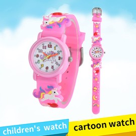 Child's love Kids Waterproof Watch, 3D Cartoon Design, Girls Digital Wristwatch, Ages 3-12 (Pink)