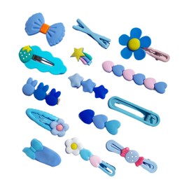 14 PCS Dopamine new fashion children's hair clip Cute kids bangs hairclip back head duck mouth clip Handmade barrette Bohemian fancy hairpin accessories hair slide, girl's headgear bobby pin (blue)