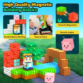 Magnetic Blocks Kids Travel Toys with Portable Metal Tin – Montessori Building Blocks STEM Magnet Magnetic Tiles Toddler Kids Toys for 3+ Year Old Boys & Girls, Classroom Must Haves Creative Gift