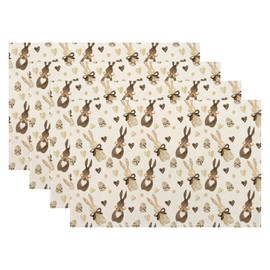 Easter Placemats Set of 4,Brown Beige Polka Dot Bunny Table Mats 12x18 Inch,Spring Love Heart Bow Rabbit Heat-Resisting Non Slip Linen Burlap Place Mats for Kitchen Dining Table Decor