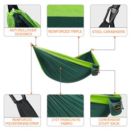AnorTrek Camping Hammock, Super Lightweight Portable Parachute Hammock with Two Tree Straps Single or Double Nylon Travel Tree Hammocks for Camping Backpacking Hiking Dark Green&Green