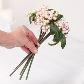 Unbranded Package of 2 Artificial Cream and Pink 11" Berry Bundles