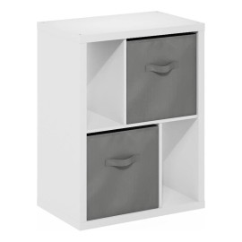 Furinno Viola Standing Storage Shelf with Two Bins in White