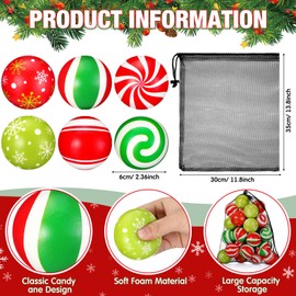 50 Pcs Mini Christmas Stress Balls Bulk 2.36 Inch Candy Cane Foam Balls Xmas Squeeze Toys Colorful Relief Ball with Mesh Drawstring Bag for Christmas Party Favors Stocking Goodie Bag Stuffers