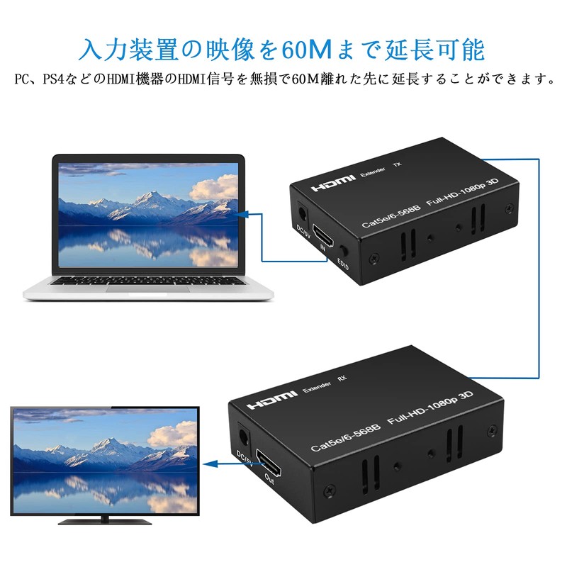 [Stable Extender] HDMI Extender EX60H 60M HDMI RJ45 Converter, Wired
