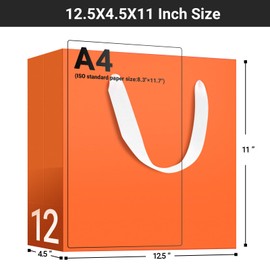 EUSOAR Orange Gift Bags, 12pcs 12.5"x4.5"x11" Kraft Paper Birthday Gift Wrap Bags, Merchandise Retail Craft Shopping Wrapping Bag for Small Business Grocery Boutique Wedding Bridal Party Favor