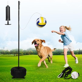 wolfwo Upgrade Tetherball Set with Ball and Rope, Adjustable Tetherball Equipment, Heavy Duty Tetherball Pole for Dogs, Kids, and Adults, Tether Ball for Outdoor Games, Family Games and More