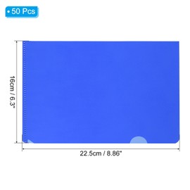 PATIKIL L Type Folders 50 Pack A5 Plastic File Project Pockets Clear Paper Document Jacket Sleeves for Office, Dark Blue