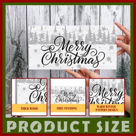 Merry Christmas Wood Box Sign Plaque White Farmhouse Winter Wooden Christmas Decor Christmas Table Decor 12 x 6 Inch Rustic Christmas Tree Block Sign for Holidays Table Home House Kitchen Decorations