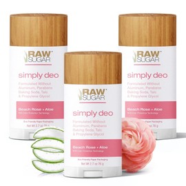 Raw Sugar Aluminum Free Deodorant Stick Simply Deo Beach Rose + Aloe 3 PACK