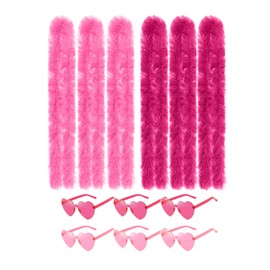 JICASTO Fluffy Artificial Feather Boas Bulk 6 Packs with Heart Sunglasses Party Favors for Wedding Birthday Tea Party Christmas (Pink&Hot Pink)