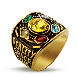Valily Gold Thanos Rings for Men Gold Plated Stainless Steel Infinite Power Ring Gauntlet Crystal Ring Infinity War Men Keyring Size 8