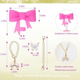 4 Pcs Bow knot Water Cup Straw Lids Cup Accessories, 3 Cute Charms and 3 Chains for 40oz and 30oz Cups, Reusable Silicone bow straw topper for 8-10mm Straws (White01)