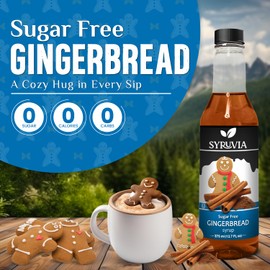 Syruvia Sugar-Free Gingerbread Coffee Syrup - 12.7 fl oz Premium Coffee Flavoring Syrup - 0 Calorie - Kosher Coffee Syrups, Gluten Free, Perfect for Drinks, Soda, Shakes, Desserts, and More.