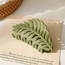 1Pc Green Hair Clamps Leaf shaped Many Teeth Big Claw Clips 3.5 Inch Non slip Leaves Hair Catch Barrette Jaw Clamp Hairpins for Women Girls Thin Thick Hair, Hair Clips, Hair Accessories