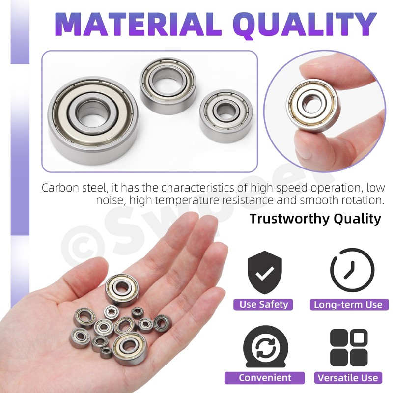 Swpeet 120Pcs 6 Sizes 693ZZ, 623ZZ, 624ZZ, 685ZZ, 687ZZ,627ZZ Ball