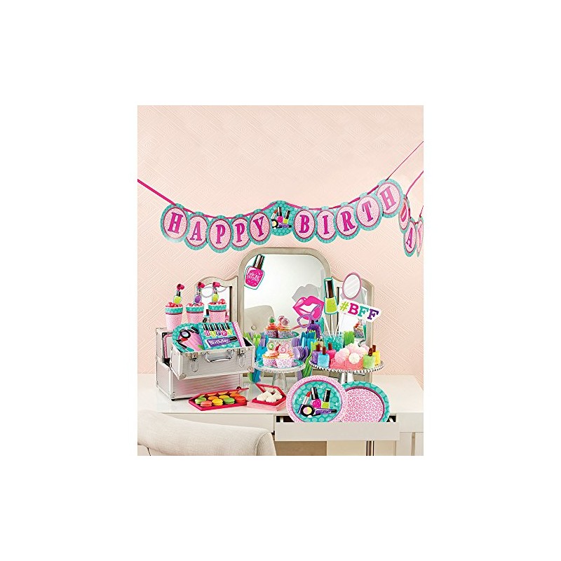 Creative Converting Border Print Plastic Tablecover, Sparkle Spa Party!