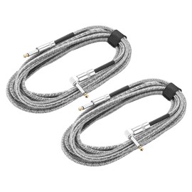 MECCANIXITY 2 PCS Guitar Instrument Cable 20 Feet 1/4 Inch to 1/4 Inch 6.35mm Straight to Right Angle Jack Stereo Audio Interconnect Cord Balanced Line for Guitar Bass Braided Grey