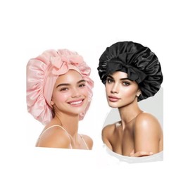 TOOGABBIE 2 Pcs Large Silk-Like Bonnet for Sleeping, Satin Hair Bonnet for Sleeping with Tie Band, Silky Soft Night Satin Bonnets for Women Men Natural Curly Hair Shower Cap,Imitation Silk Sleep Cap
