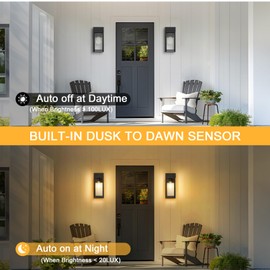 OYKYOHEI Dusk to Dawn Outdoor Light Fixtures Wall Mount, Outdoor Porch Lights with Outlet, Dusk to Dawn Outdoor Lighting for Doorway, Garage- Black