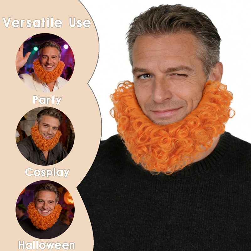 Orange Wizard Cosplay Beard for Men Short Ginger Fake Mustache