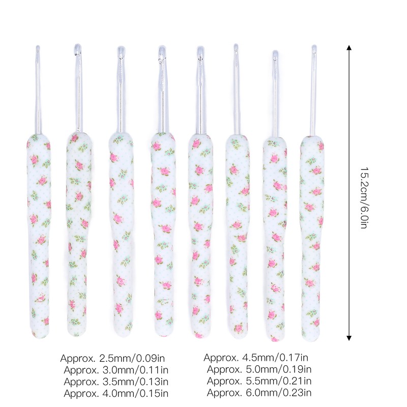 8pcs Crochet Hooks Ergonomic Design Comfortable Handle Easy Identification Compact