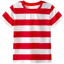 MOMBEBE COSLAND Boys Red and White Striped Shirt Kids Basic Crewneck Tees, 2T