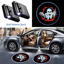 GUOO Car Door Lights Logo Projector Skull Skeleton Universal Wireless Car Door Led Projector Lights Car Door Welcome Logo Projector Lights for All Car Models(2PCS Skull Skeleton)