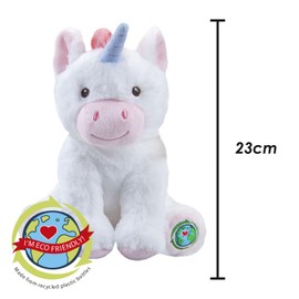 VFM - White Unicorn Soft Toy 100% Recycled Materials-Eco Friendly Stuffed Toy Plush Toy Cute Stuffed Plushie, Gifts for Birthday, Valentine's Day Christmas - 23cm White