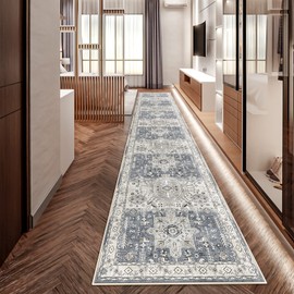 YOUFORTONG Runners for Hallways Soft Kitchen Rug Non Slip Rug Runner with Rubber Backing for Bathroom Washable Non Shedding Farmhouse Runner Rug (Grey, 2X12)