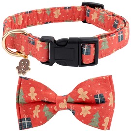 Cotton Christmas Dogs Collar with Bow Tie Green Red Dog Collars for Girl Female Boy Male Small Medium Large Dogs with Gingerbread Man Charms S