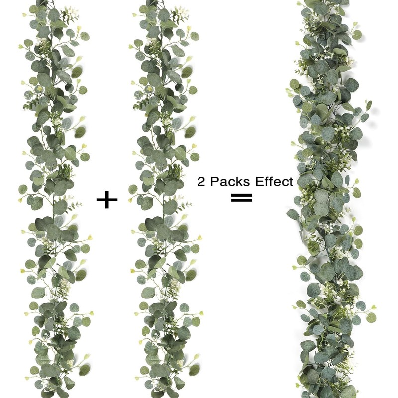 Eucalyptus Garland with White Flowers, 4 Packs 180cm Silver Dollar