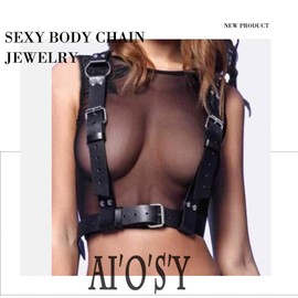 Salliy Punk Waist Chain Black Leather Body Chain Harness Belly Belt Chains Nightclub Party Body Accessories Jewelry for Women