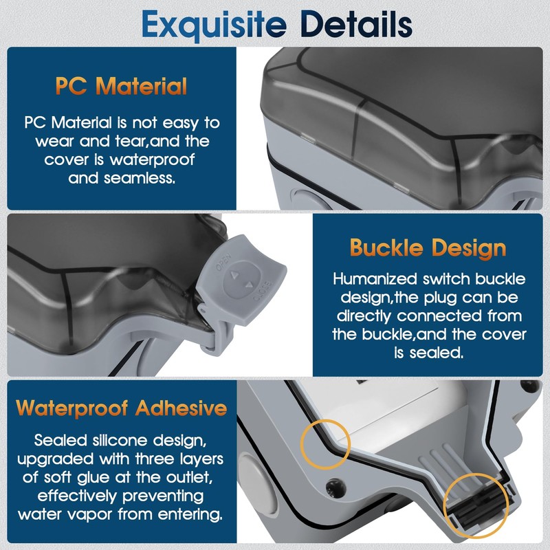 XINYIELE Outdoor Power Outlet Box - Waterproof IP66, 15A 250V