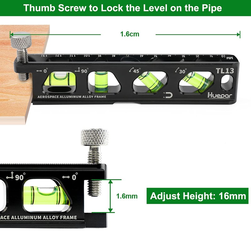 Huepar Magnetic Torpedo Level, Conduit Level with 4 Vials, 6.2